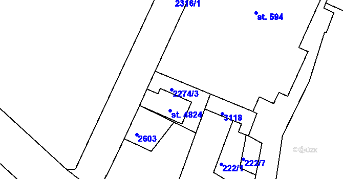 Parcela st. 2274/3 v KÚ Jablonec nad Nisou, Katastrální mapa