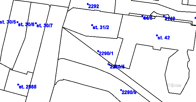 Parcela st. 2290/1 v KÚ Jablonec nad Nisou, Katastrální mapa