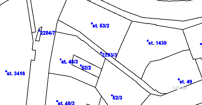 Parcela st. 2293/3 v KÚ Jablonec nad Nisou, Katastrální mapa