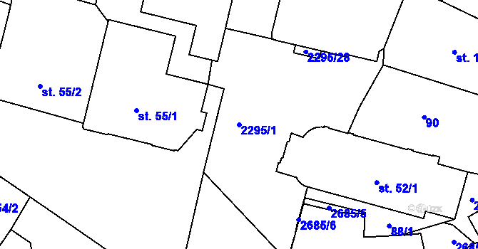 Parcela st. 2295/1 v KÚ Jablonec nad Nisou, Katastrální mapa