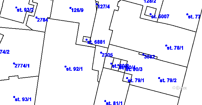 Parcela st. 2305 v KÚ Jablonec nad Nisou, Katastrální mapa