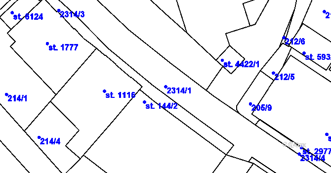 Parcela st. 2314/1 v KÚ Jablonec nad Nisou, Katastrální mapa