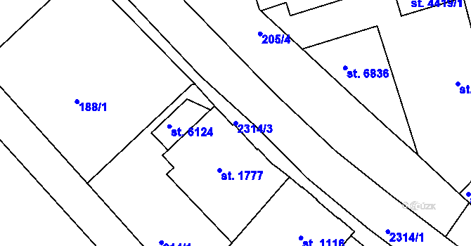 Parcela st. 2314/3 v KÚ Jablonec nad Nisou, Katastrální mapa