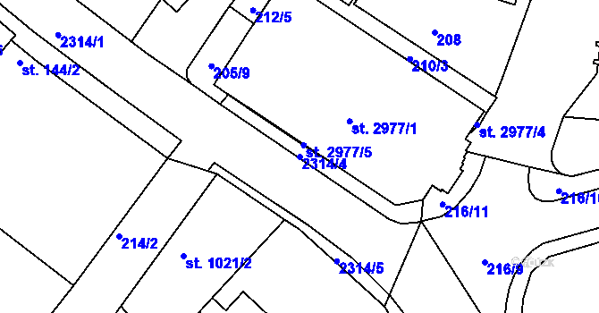 Parcela st. 2314/4 v KÚ Jablonec nad Nisou, Katastrální mapa