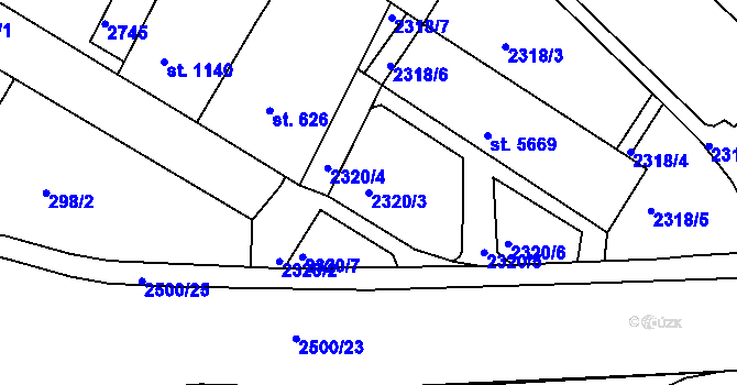 Parcela st. 2320/3 v KÚ Jablonec nad Nisou, Katastrální mapa