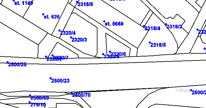 Parcela st. 2320/5 v KÚ Jablonec nad Nisou, Katastrální mapa