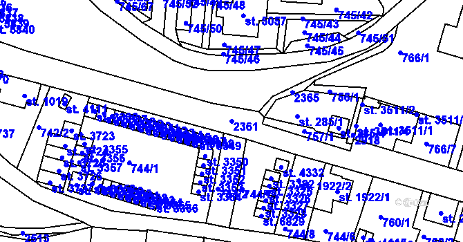 Parcela st. 2361 v KÚ Jablonec nad Nisou, Katastrální mapa