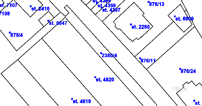Parcela st. 2380/4 v KÚ Jablonec nad Nisou, Katastrální mapa