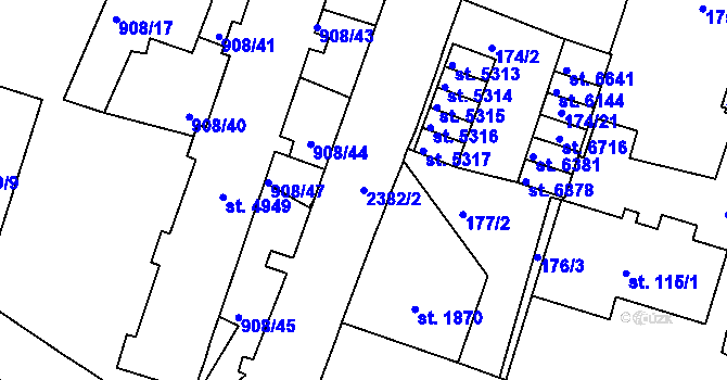 Parcela st. 2382/2 v KÚ Jablonec nad Nisou, Katastrální mapa