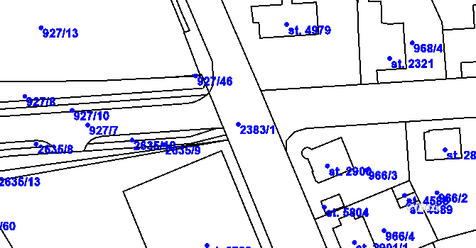 Parcela st. 2383/1 v KÚ Jablonec nad Nisou, Katastrální mapa
