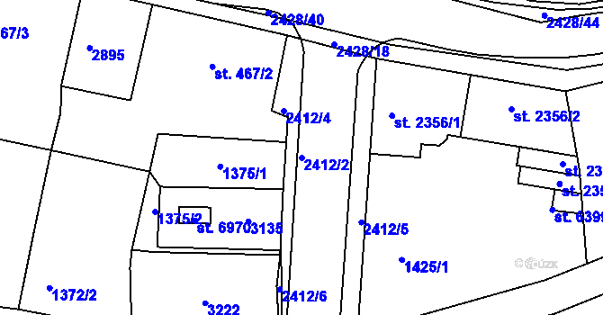 Parcela st. 2412/2 v KÚ Jablonec nad Nisou, Katastrální mapa