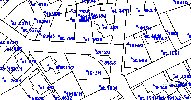 Parcela st. 2412/3 v KÚ Jablonec nad Nisou, Katastrální mapa