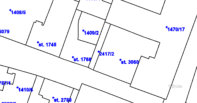 Parcela st. 2417/2 v KÚ Jablonec nad Nisou, Katastrální mapa