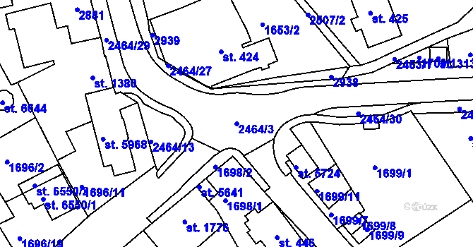 Parcela st. 2464/3 v KÚ Jablonec nad Nisou, Katastrální mapa