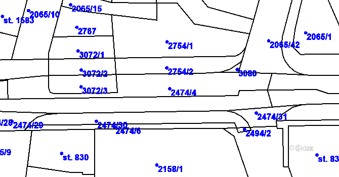Parcela st. 2474/4 v KÚ Jablonec nad Nisou, Katastrální mapa