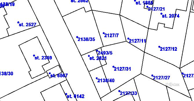 Parcela st. 2493/5 v KÚ Jablonec nad Nisou, Katastrální mapa