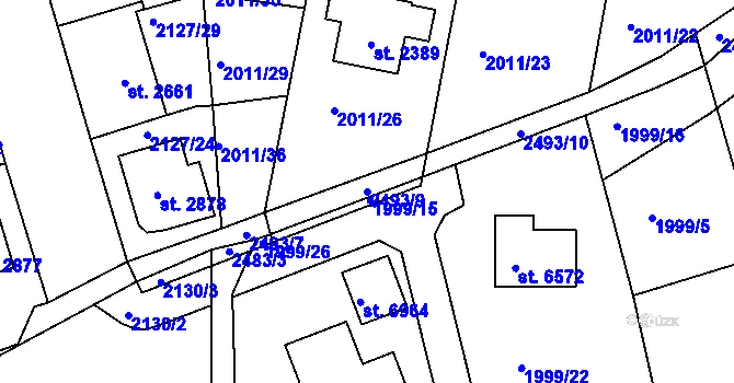 Parcela st. 2493/9 v KÚ Jablonec nad Nisou, Katastrální mapa