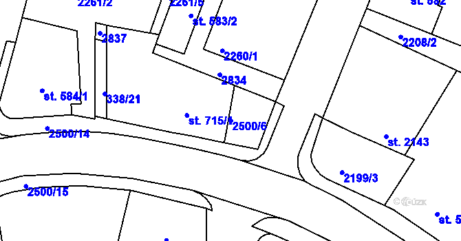 Parcela st. 2500/6 v KÚ Jablonec nad Nisou, Katastrální mapa
