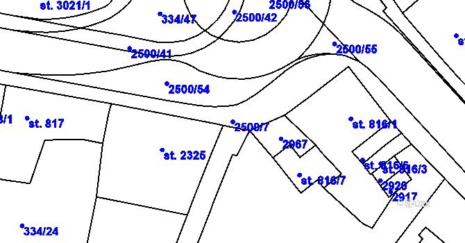 Parcela st. 2500/7 v KÚ Jablonec nad Nisou, Katastrální mapa
