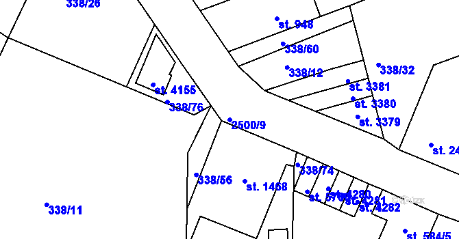 Parcela st. 2500/9 v KÚ Jablonec nad Nisou, Katastrální mapa