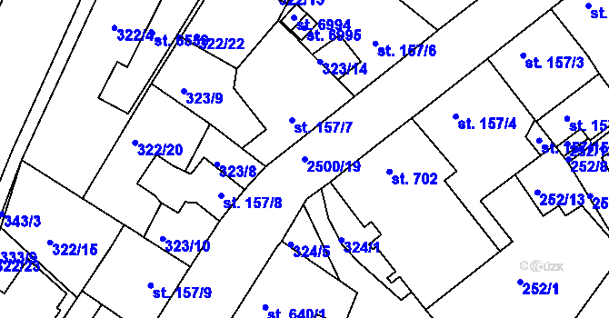Parcela st. 2500/19 v KÚ Jablonec nad Nisou, Katastrální mapa