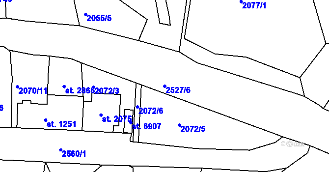Parcela st. 2527/6 v KÚ Jablonec nad Nisou, Katastrální mapa