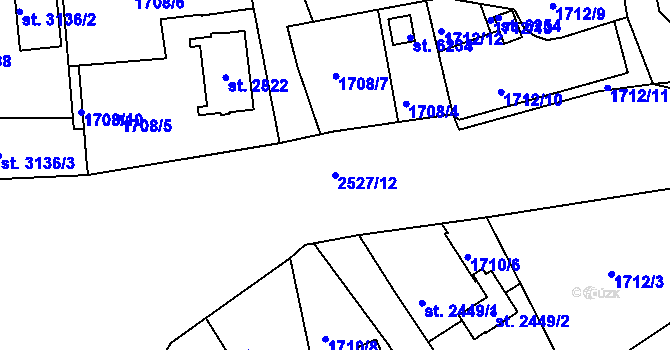 Parcela st. 2527/12 v KÚ Jablonec nad Nisou, Katastrální mapa