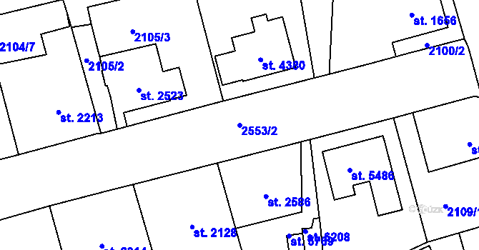 Parcela st. 2553/2 v KÚ Jablonec nad Nisou, Katastrální mapa