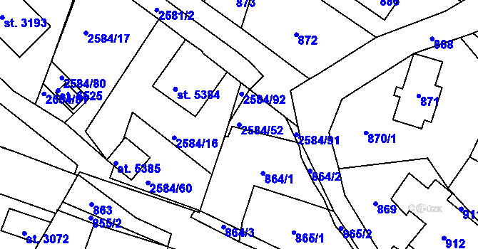 Parcela st. 2584/52 v KÚ Jablonec nad Nisou, Katastrální mapa