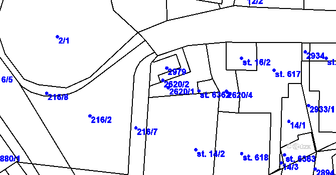 Parcela st. 2620/1 v KÚ Jablonec nad Nisou, Katastrální mapa