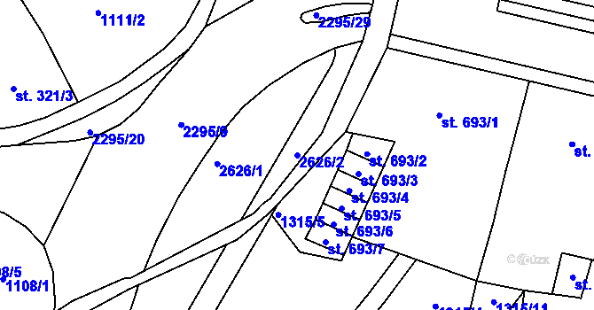 Parcela st. 2626/2 v KÚ Jablonec nad Nisou, Katastrální mapa