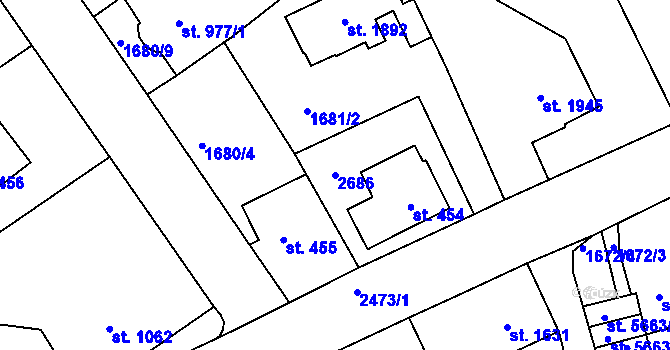 Parcela st. 2686 v KÚ Jablonec nad Nisou, Katastrální mapa