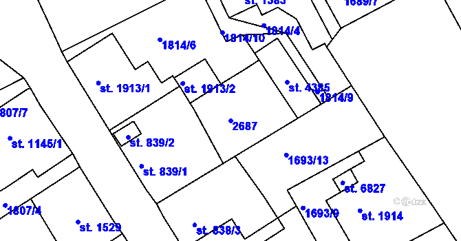 Parcela st. 2687 v KÚ Jablonec nad Nisou, Katastrální mapa