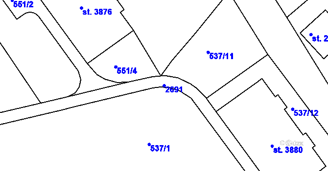 Parcela st. 2691 v KÚ Jablonec nad Nisou, Katastrální mapa