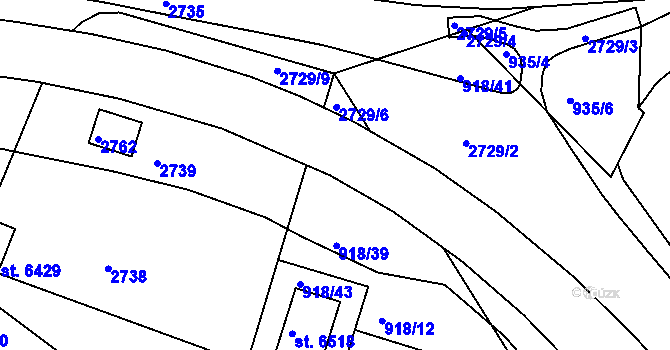Parcela st. 2729/7 v KÚ Jablonec nad Nisou, Katastrální mapa