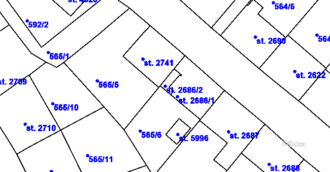 Parcela st. 2686/2 v KÚ Jablonec nad Nisou, Katastrální mapa