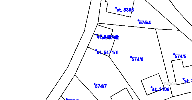 Parcela st. 6471/1 v KÚ Jablonec nad Nisou, Katastrální mapa