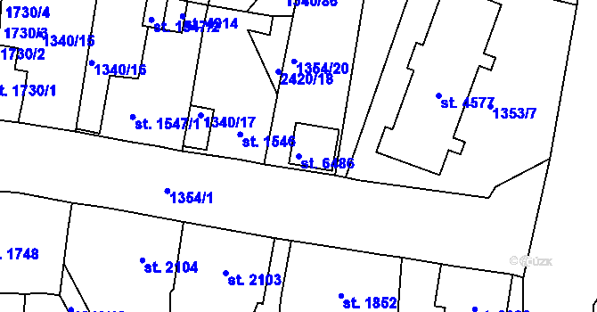 Parcela st. 6486 v KÚ Jablonec nad Nisou, Katastrální mapa