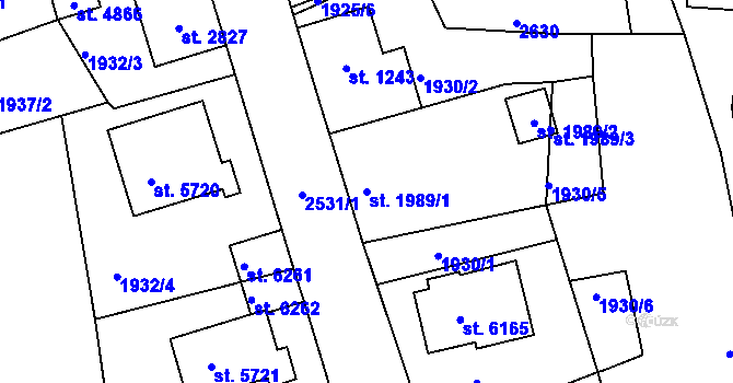 Parcela st. 1989/1 v KÚ Jablonec nad Nisou, Katastrální mapa