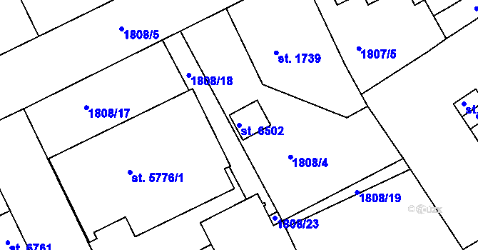 Parcela st. 6502 v KÚ Jablonec nad Nisou, Katastrální mapa