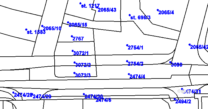 Parcela st. 2754 v KÚ Jablonec nad Nisou, Katastrální mapa