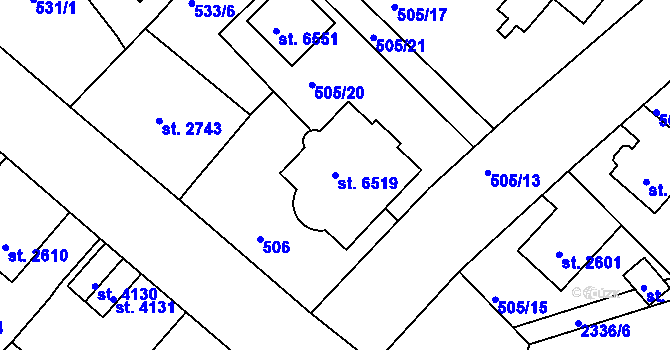 Parcela st. 6519 v KÚ Jablonec nad Nisou, Katastrální mapa
