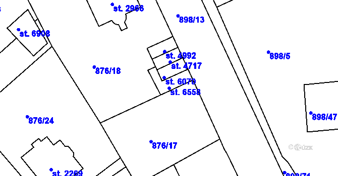 Parcela st. 6558 v KÚ Jablonec nad Nisou, Katastrální mapa
