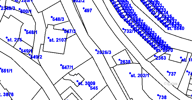 Parcela st. 2526/3 v KÚ Jablonec nad Nisou, Katastrální mapa