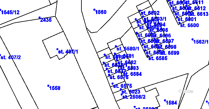 Parcela st. 6579/1 v KÚ Jablonec nad Nisou, Katastrální mapa