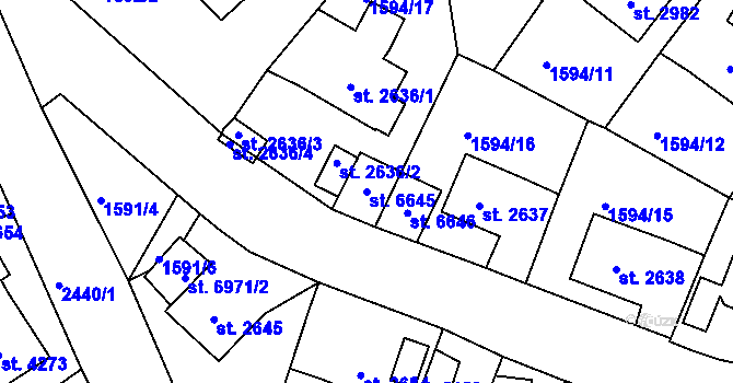 Parcela st. 6645 v KÚ Jablonec nad Nisou, Katastrální mapa