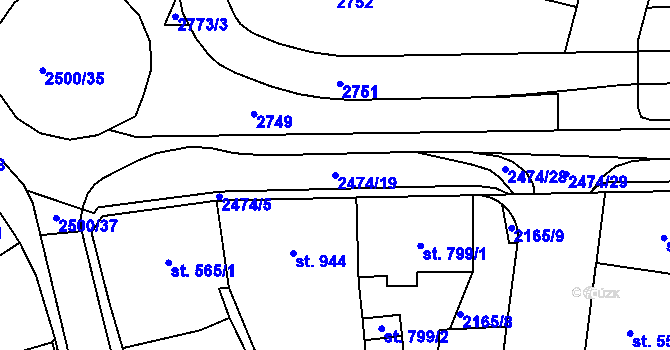 Parcela st. 2474/19 v KÚ Jablonec nad Nisou, Katastrální mapa