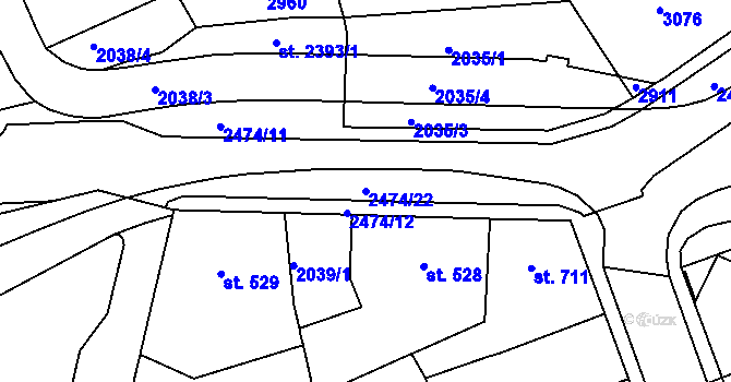 Parcela st. 2474/22 v KÚ Jablonec nad Nisou, Katastrální mapa