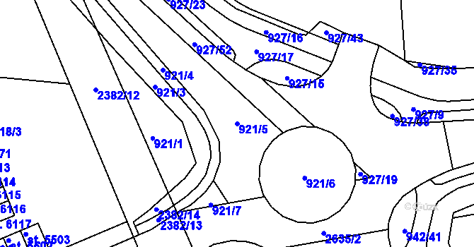 Parcela st. 921/5 v KÚ Jablonec nad Nisou, Katastrální mapa