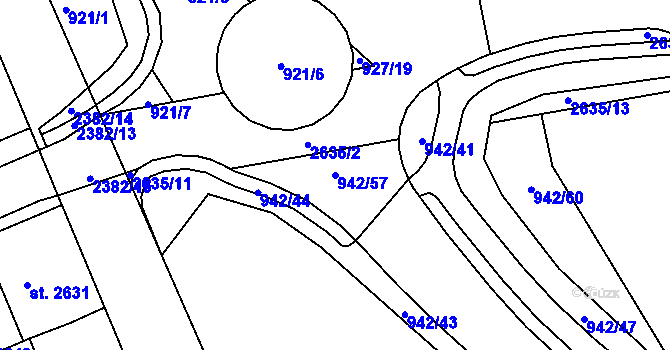 Parcela st. 942/57 v KÚ Jablonec nad Nisou, Katastrální mapa